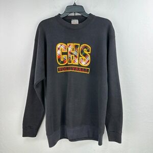 Vintage Oneita Sweatshirt Mens L Black‎ Yellow CHS Volleyball Crew Neck Plaid